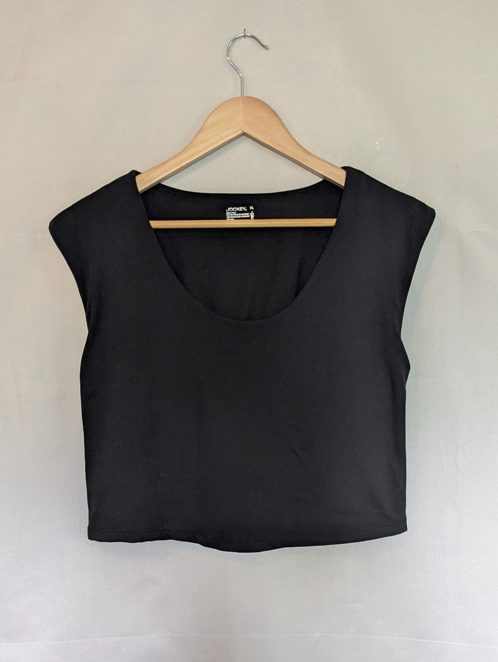 Jockey Smoothing Cap Sleeve Crop Top Built-in Shelf Bra Black XL
